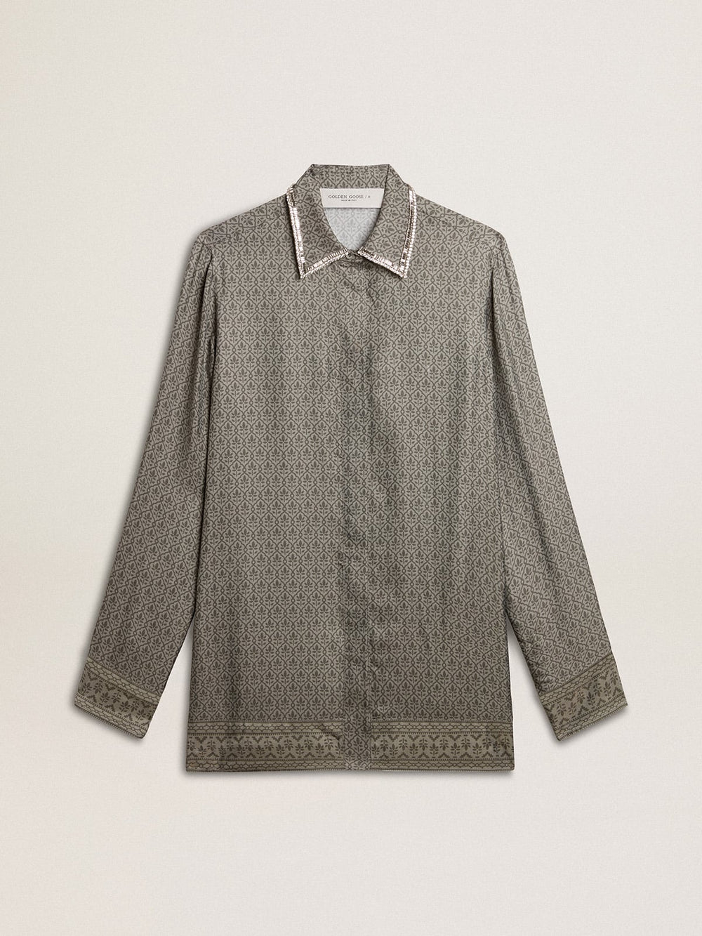 Golden Goose Women's green viscose-blend silk shirt with floral pattern