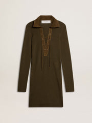 Golden Goose Military green wool mini dress with leather details
