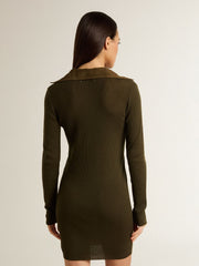 Golden Goose Military green wool mini dress with leather details