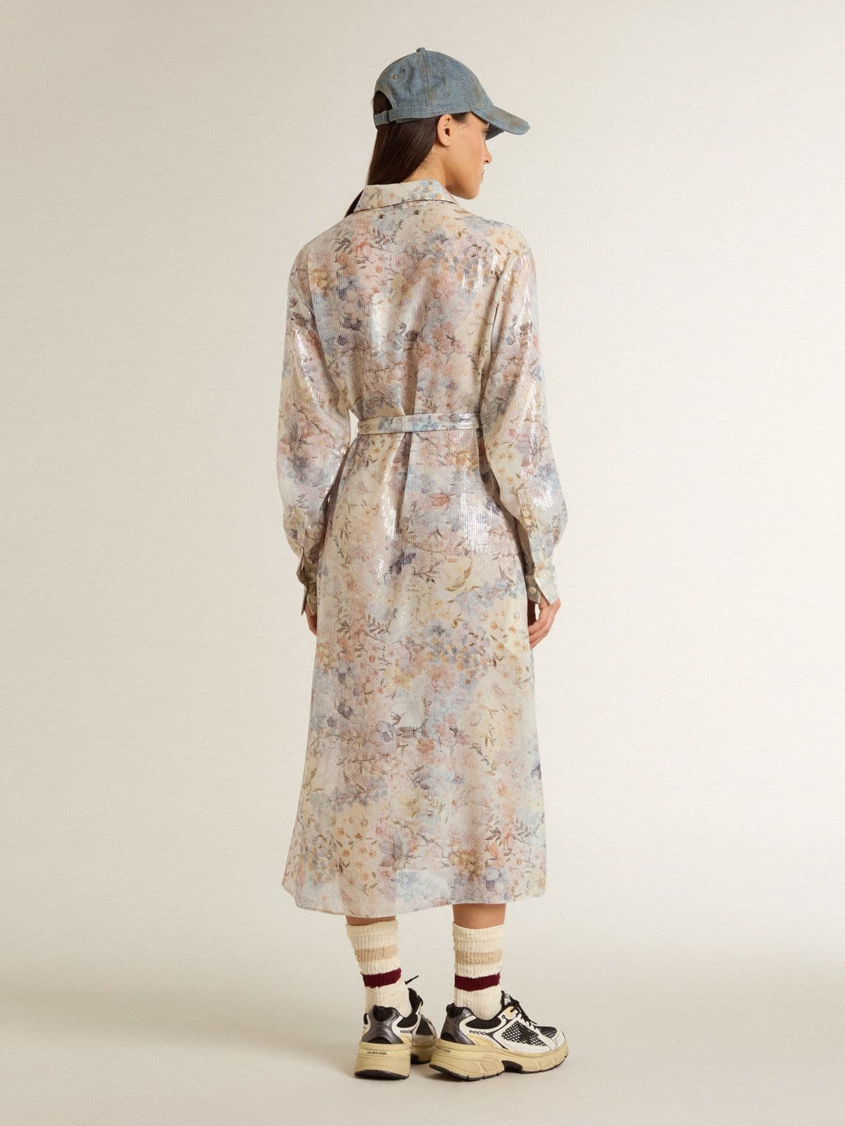 Golden Goose Women's shirt dress with multicolor sequined floral print