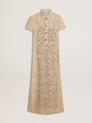 Golden Goose Women's midi dress in cream-colored see-through lace