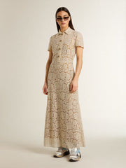 Golden Goose Women's midi dress in cream-colored see-through lace