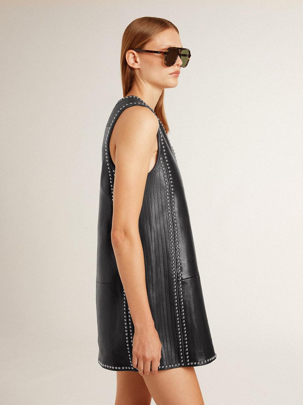 Golden Goose Women’s black nappa leather dress with studs