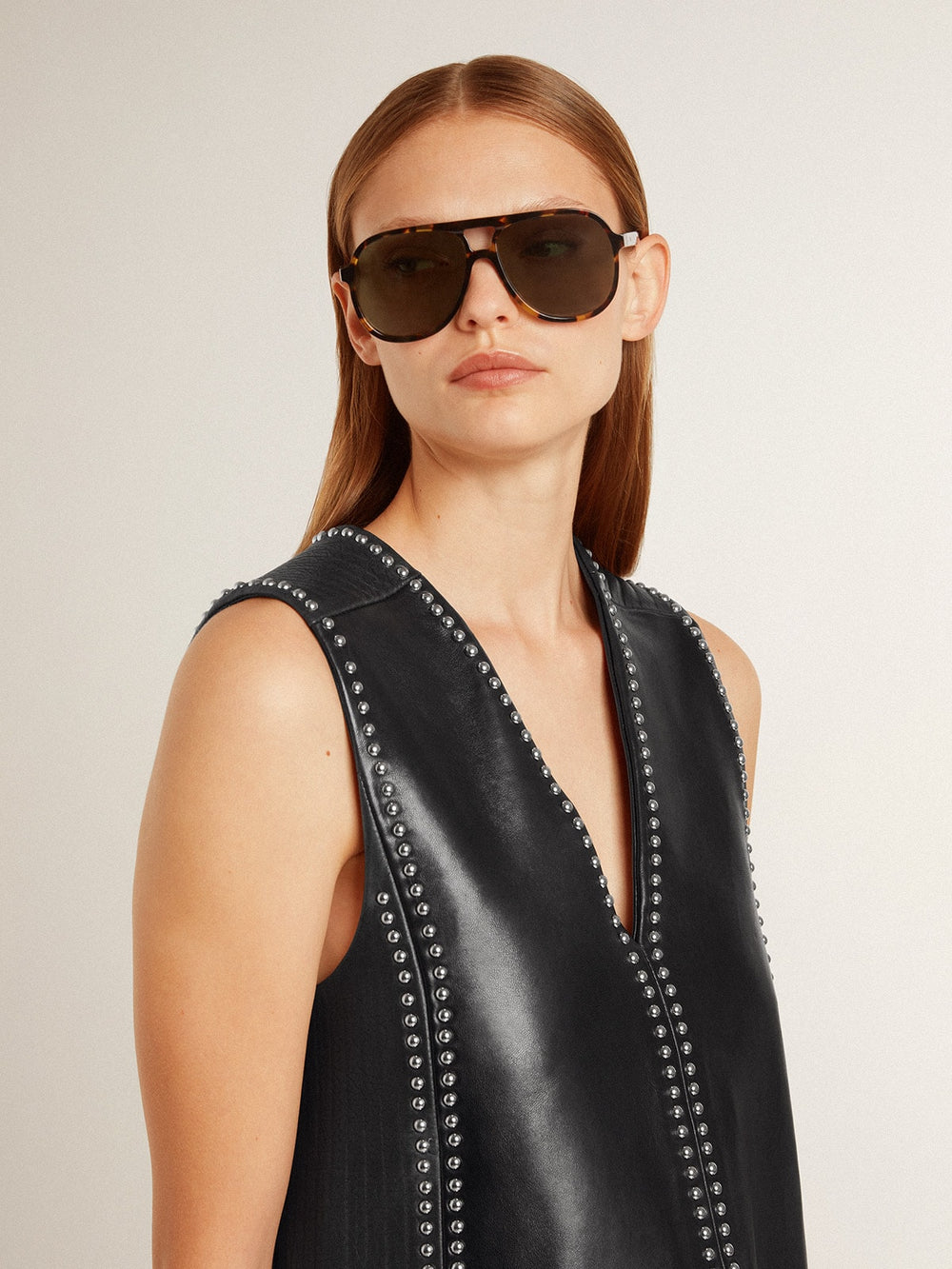 Golden Goose Women’s black nappa leather dress with studs