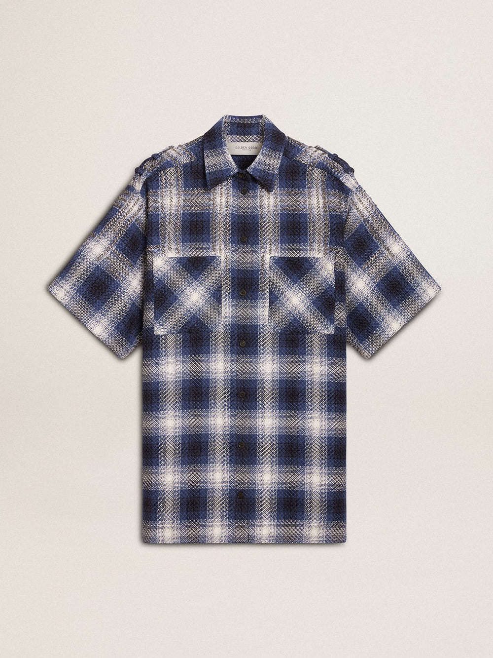 Golden Goose Women's short shirt dress with 3D checkerboard pattern and embroidery