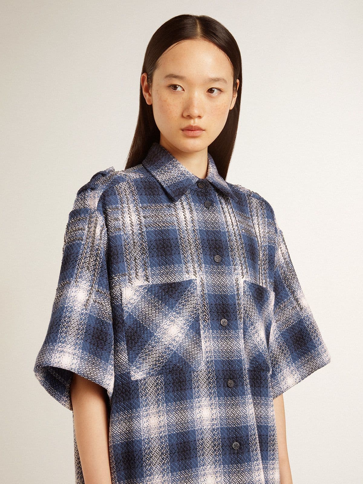 Golden Goose Women's short shirt dress with 3D checkerboard pattern and embroidery