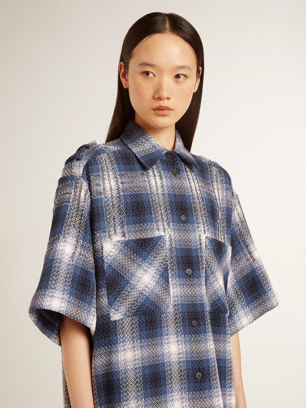 Golden Goose Women's short shirt dress with 3D checkerboard pattern and embroidery