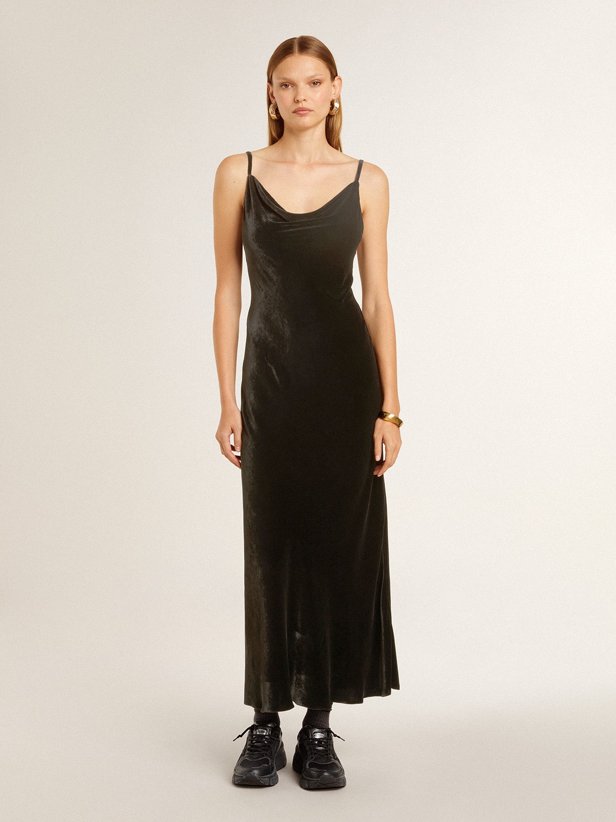 Golden Goose Women's black velvet-effect slip dress