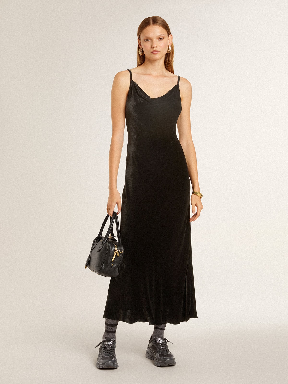 Golden Goose Women's black velvet-effect slip dress