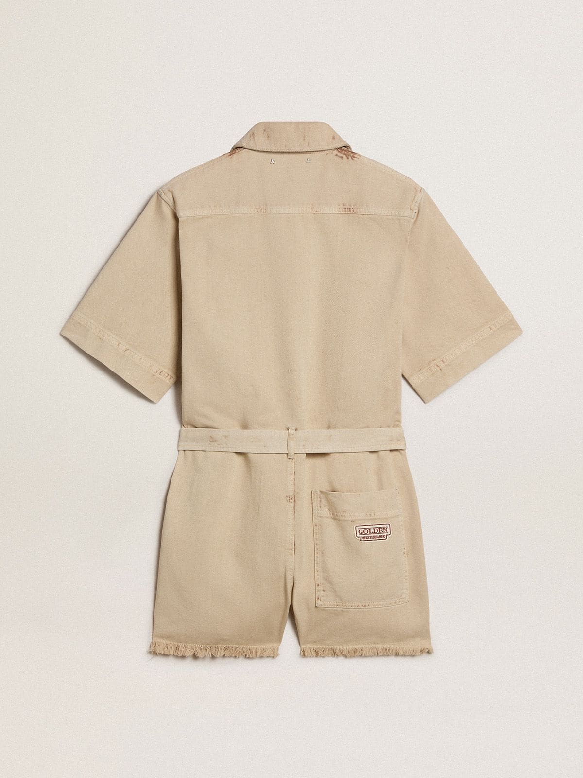 Golden Goose Women's romper in beige denim with belt and frayed hem