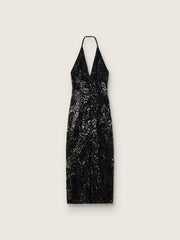Golden Goose Women's long dress in tulle with floral embroidery in black sequins