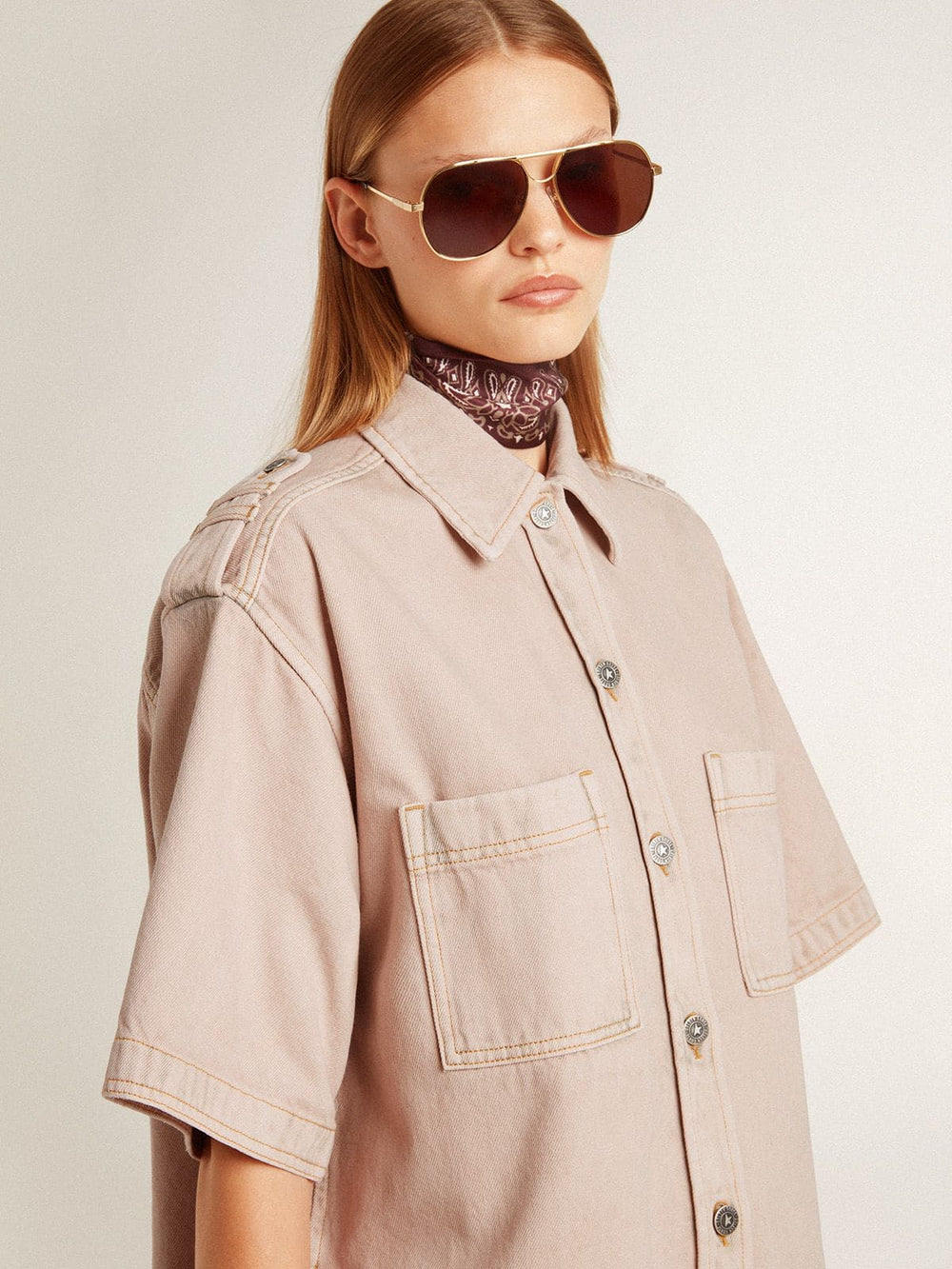 Golden Goose Women's oversized fit pink dyed denim shirt