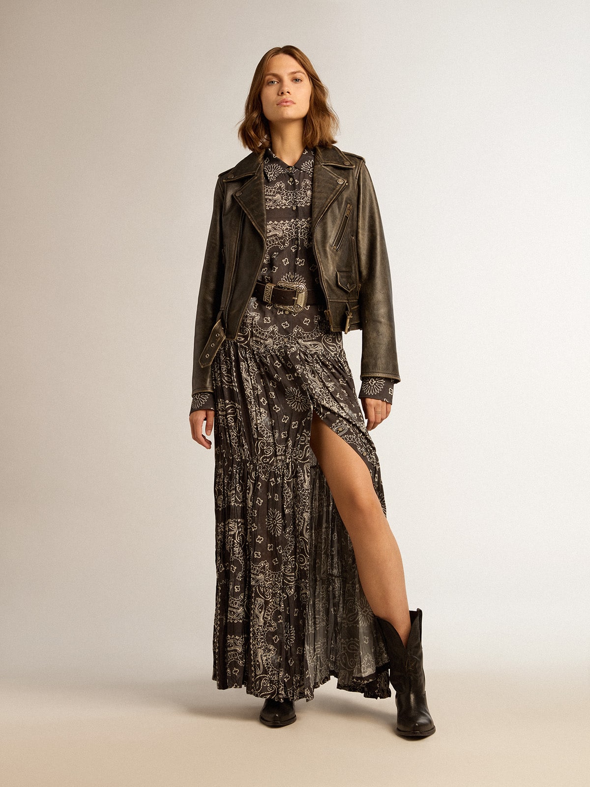 Golden Goose Anthracite-gray shirt dress with paisley print