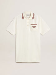 Golden Goose Women's Oasis polo dress in white perforated jersey with burgundy stripes