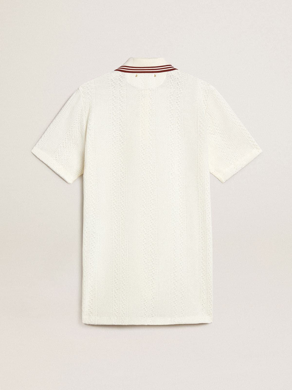 Golden Goose Women's Oasis polo dress in white perforated jersey with burgundy stripes