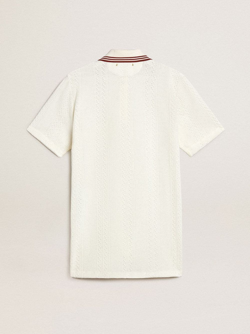 Golden Goose Women's Oasis polo dress in white perforated jersey with burgundy stripes