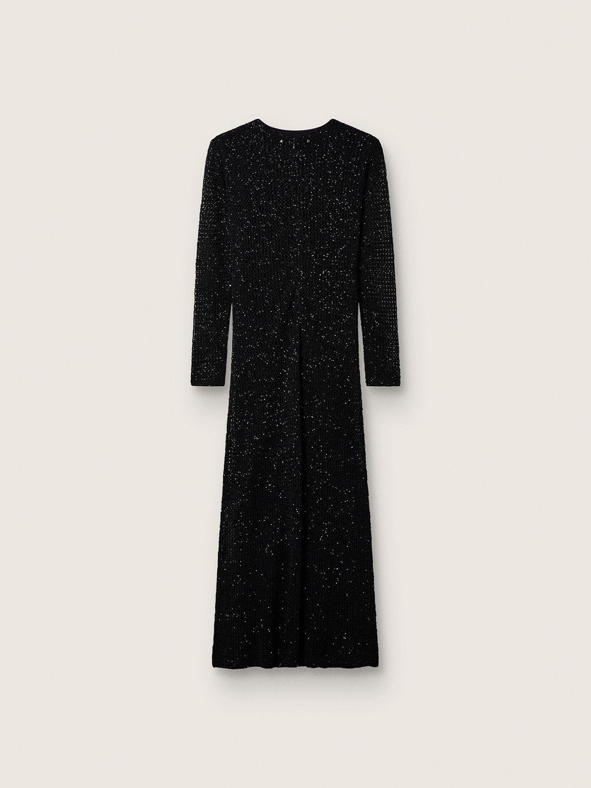 Golden Goose Women's long dress in black mesh with black sequins