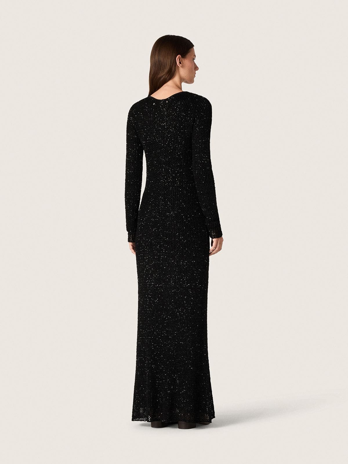 Golden Goose Women's long dress in black mesh with black sequins