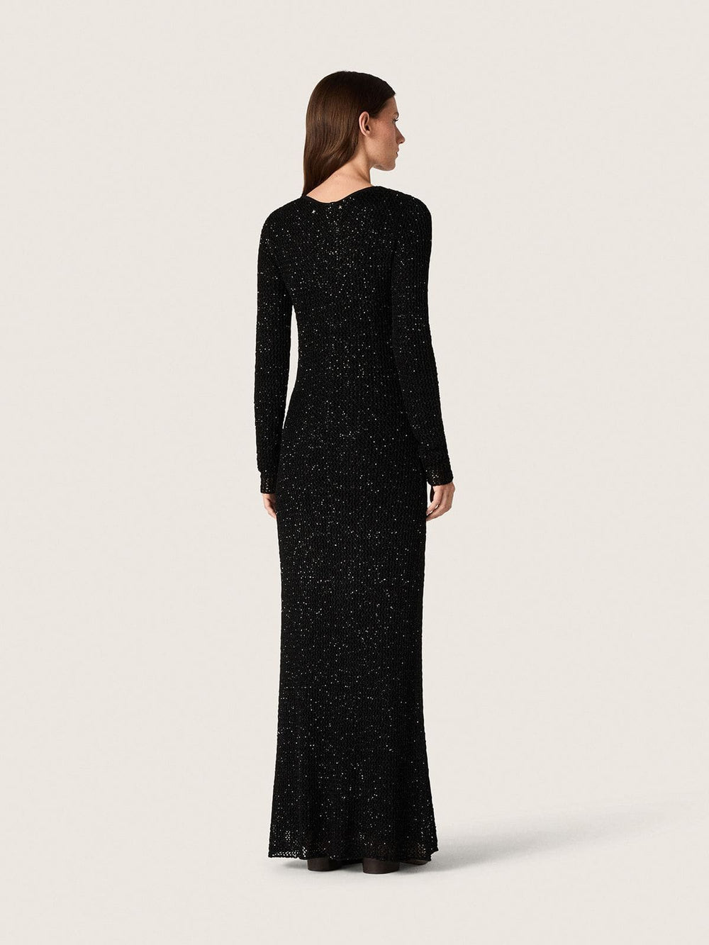 Golden Goose Women's long dress in black mesh with black sequins