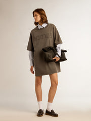 Golden Goose Women's gray T-shirt dress with distressed treatment