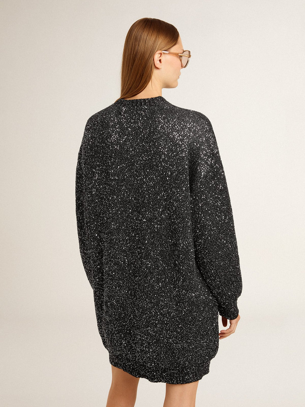 Golden Goose Women's black crew neck dress with all-over silver sequins