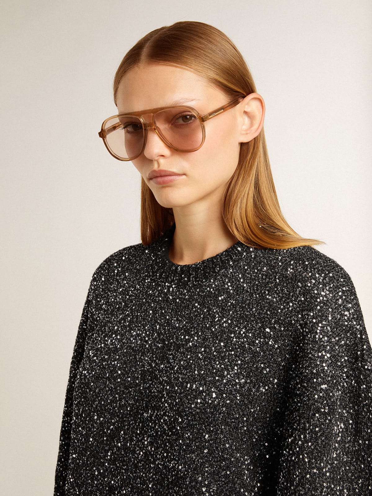 Golden Goose Women's black crew neck dress with all-over silver sequins