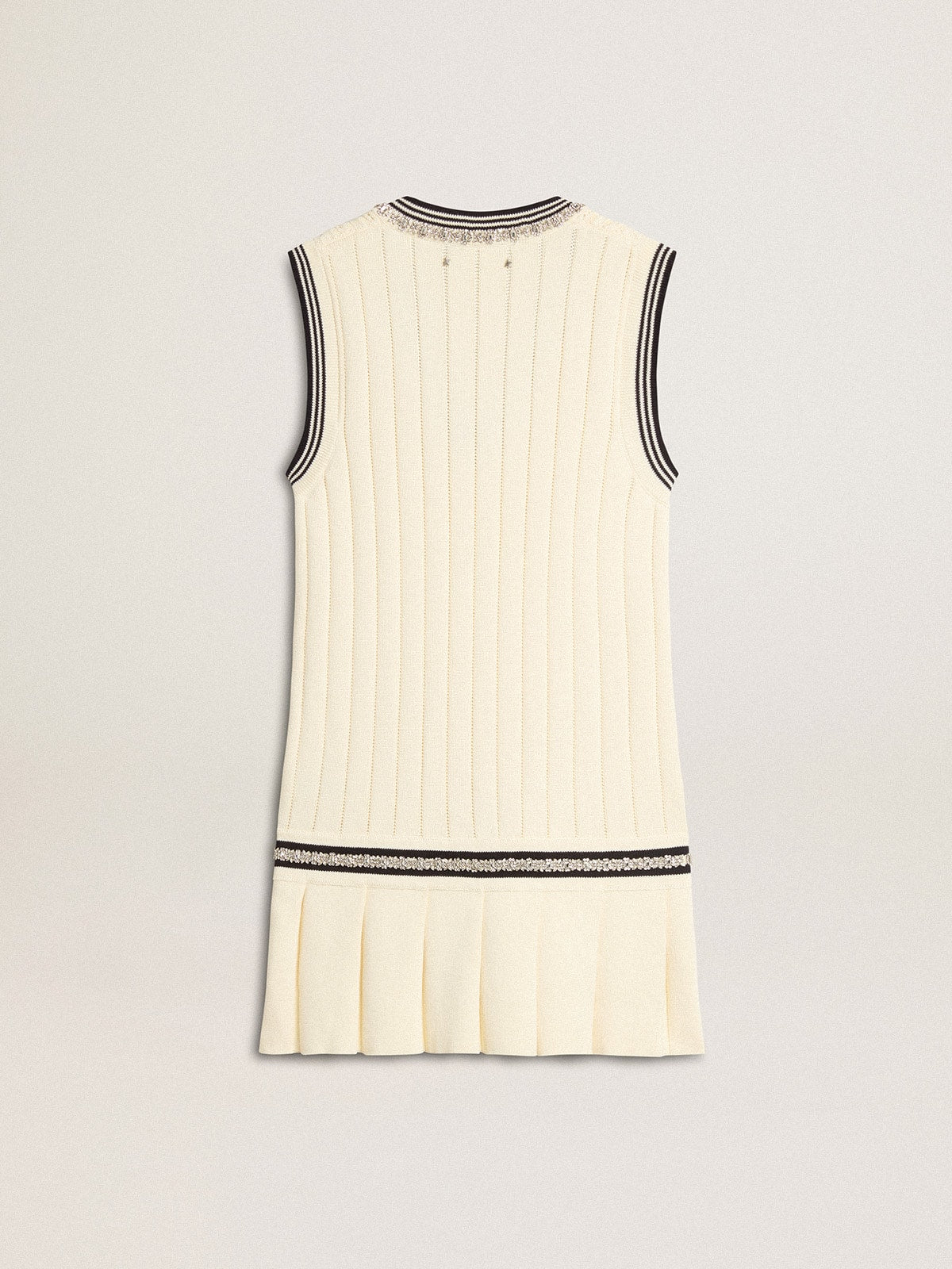 Golden Goose Women's worn-white cotton vest dress with dark blue ribbing and crystals