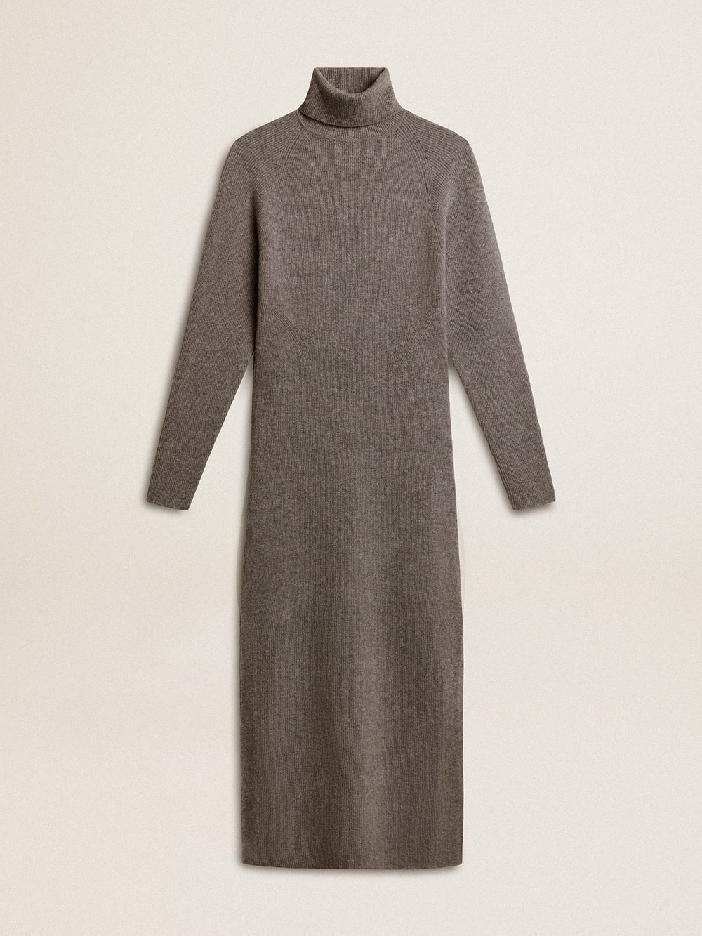Golden Goose Gray melange ribbed woolen dress with high neck