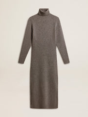 Golden Goose Gray melange ribbed woolen dress with high neck