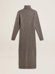 Golden Goose Gray melange ribbed woolen dress with high neck
