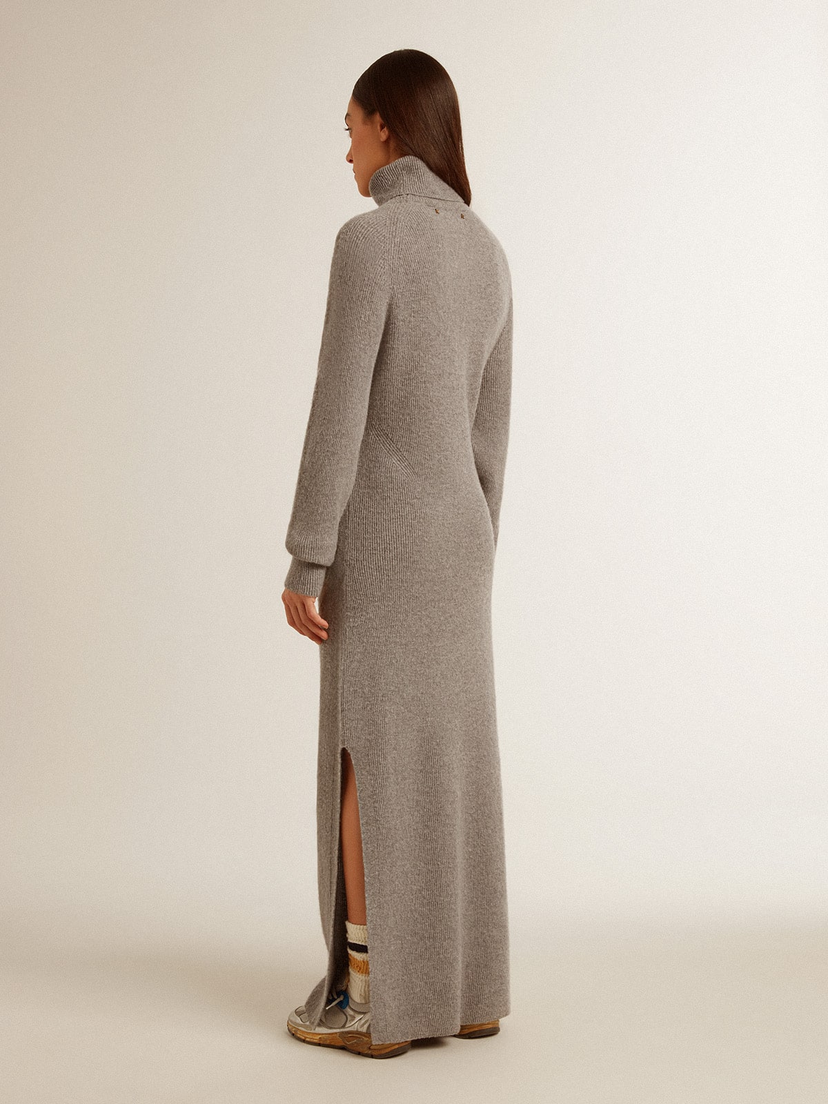 Golden Goose Gray melange ribbed woolen dress with high neck