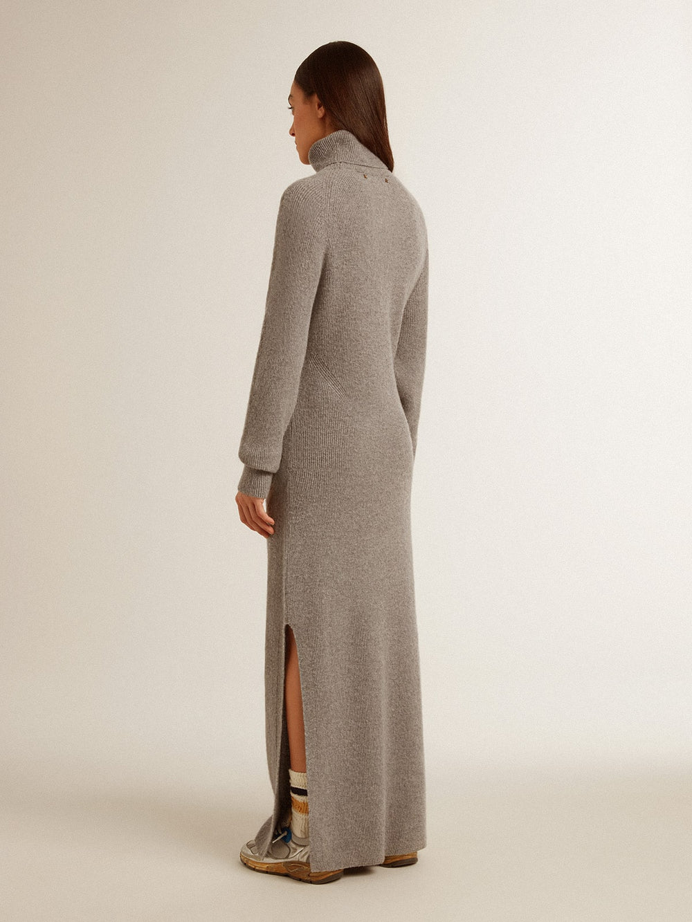 Golden Goose Gray melange ribbed woolen dress with high neck