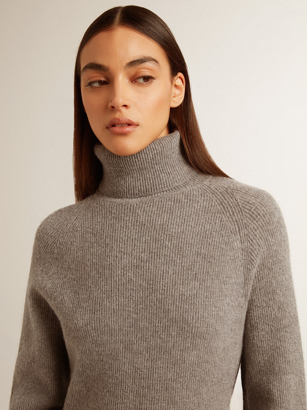 Golden Goose Gray melange ribbed woolen dress with high neck