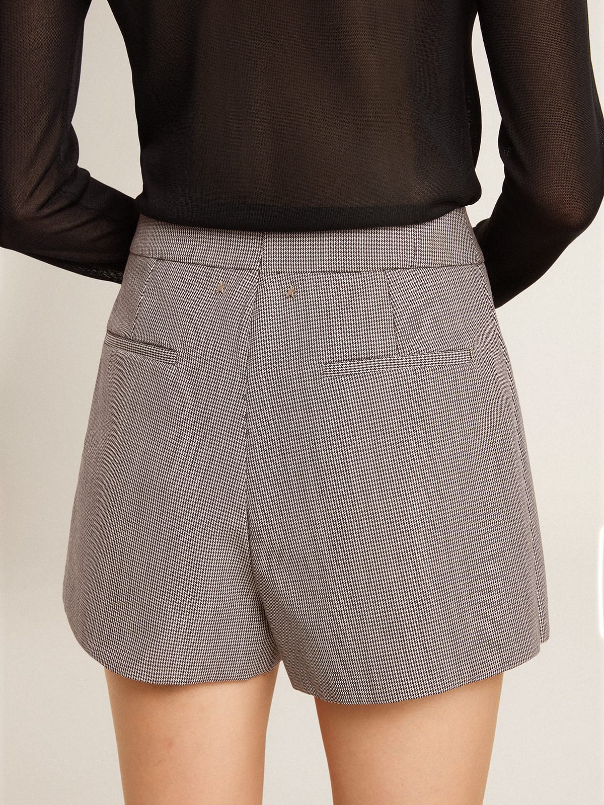 Golden Goose Women's gray mini shorts in houndstooth wool