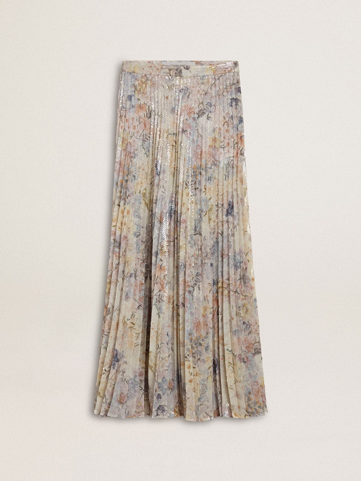 Golden Goose Women's long pleated skirt with multicolor floral sequin print