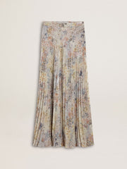 Golden Goose Women's long pleated skirt with multicolor floral sequin print