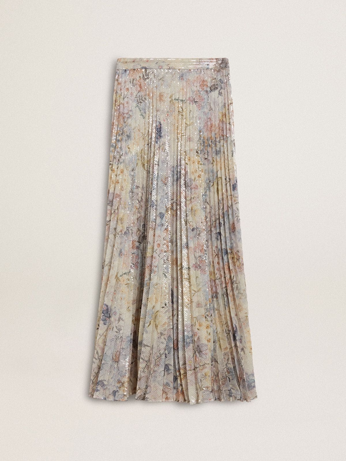 Golden Goose Women's long pleated skirt with multicolor floral sequin print