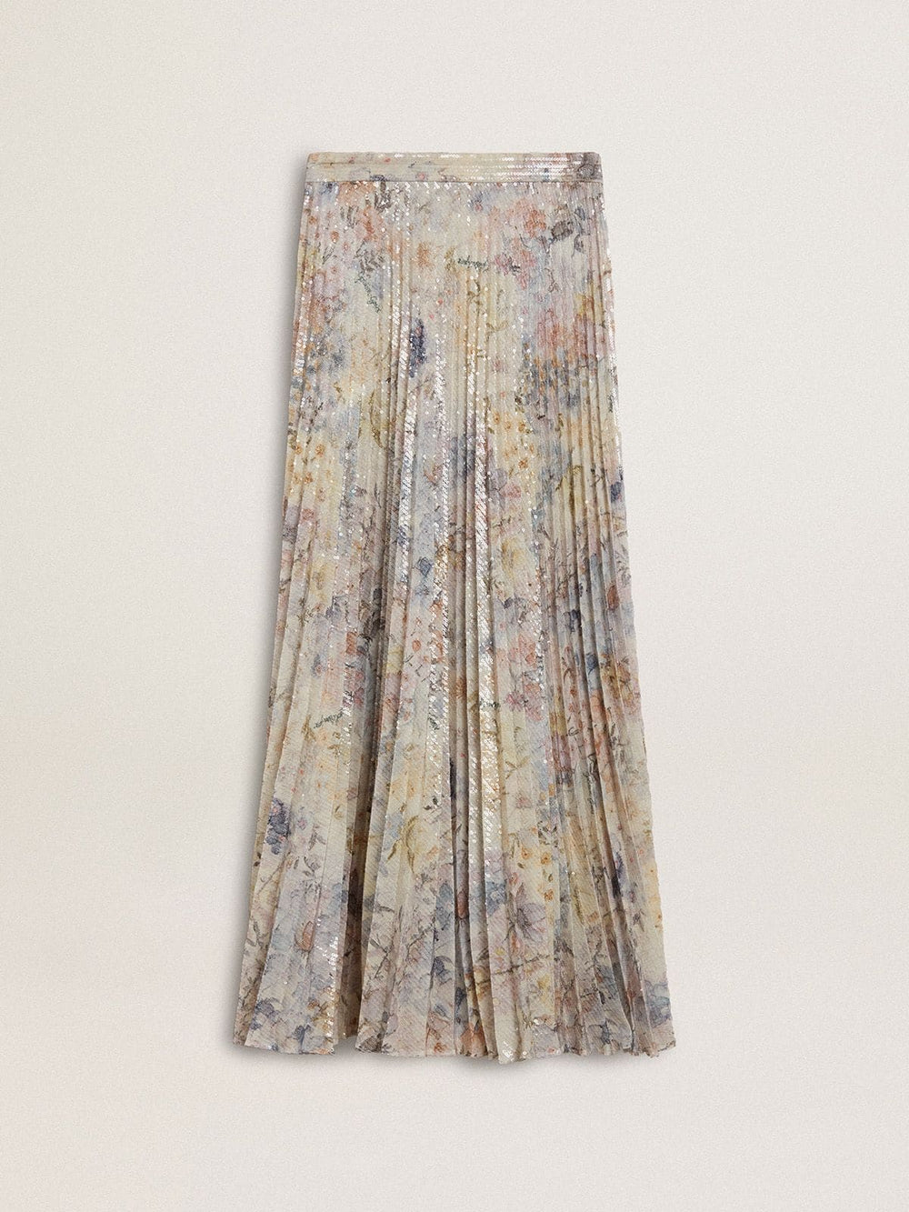 Golden Goose Women's long pleated skirt with multicolor floral sequin print