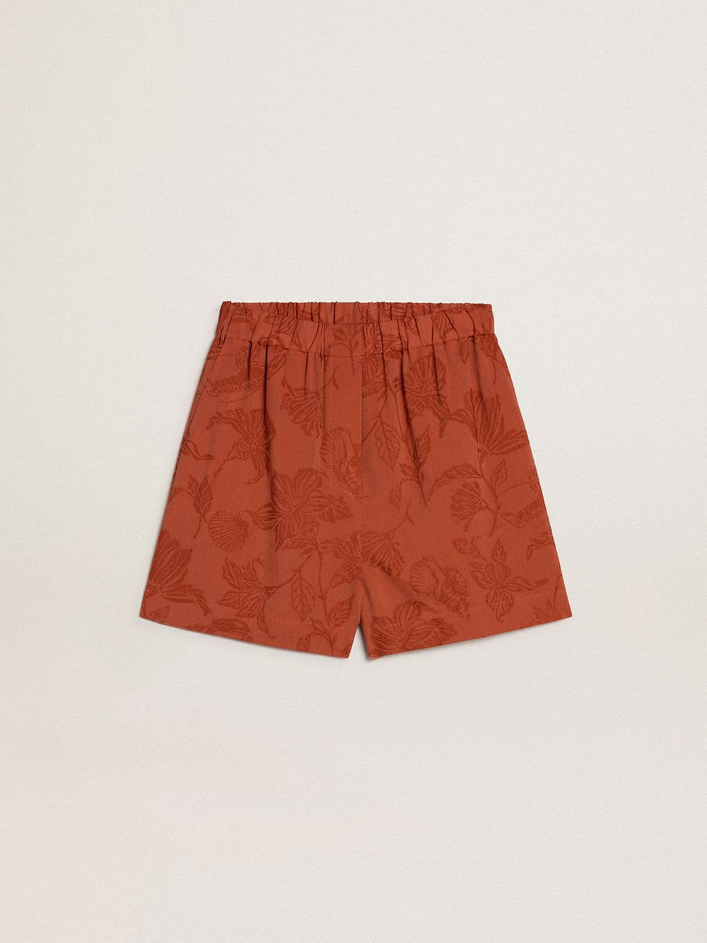 Golden Goose Women's shorts in brick-red jacquard with marine floral pattern