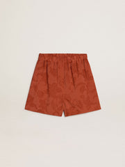 Golden Goose Women's shorts in brick-red jacquard with marine floral pattern