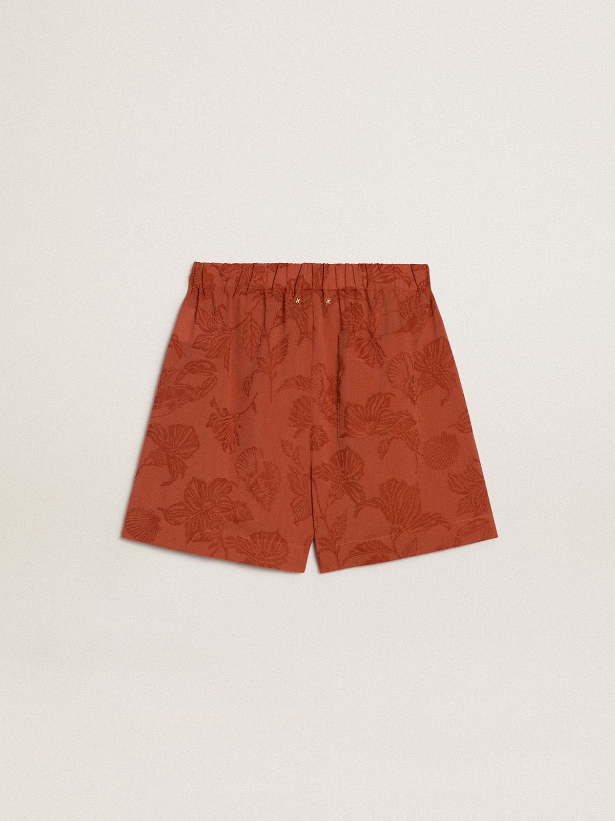 Golden Goose Women's shorts in brick-red jacquard with marine floral pattern