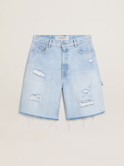 Golden Goose Women's Bermuda shorts in lived-in effect denim