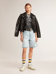 Golden Goose Women's Bermuda shorts in lived-in effect denim
