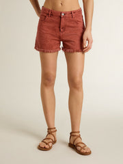 Golden Goose Women's shorts in brick-red denim with Golden Mediterraneo embroidery