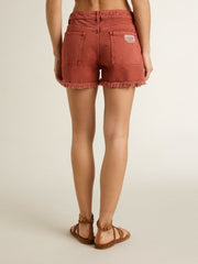 Golden Goose Women's shorts in brick-red denim with Golden Mediterraneo embroidery