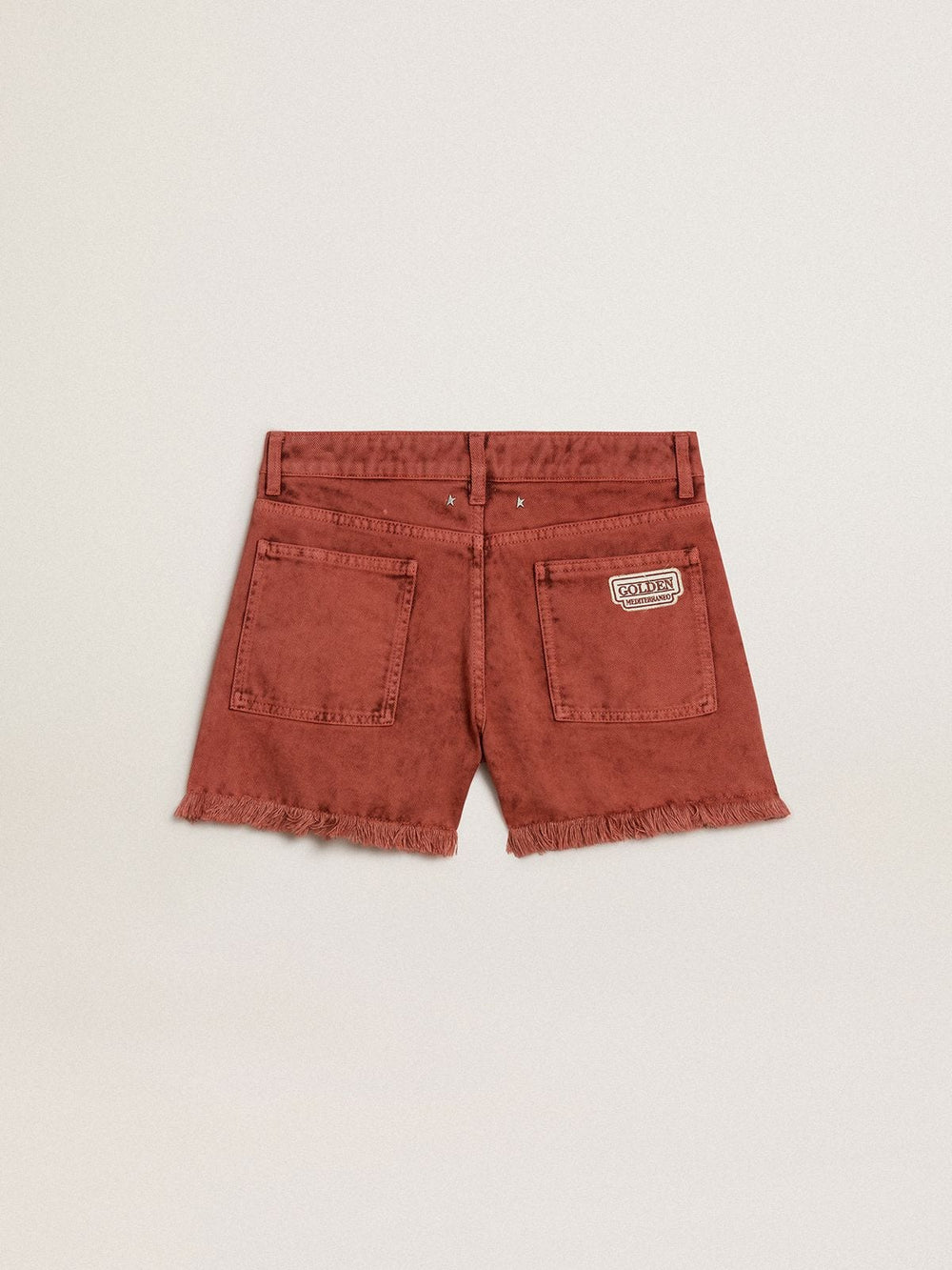 Golden Goose Women's shorts in brick-red denim with Golden Mediterraneo embroidery