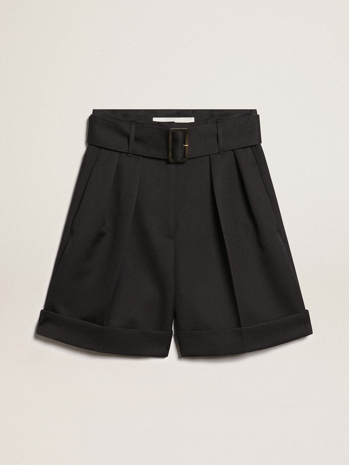 Golden Goose Women's shorts in black wool gabardine with waist belt