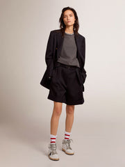Golden Goose Women's shorts in black wool gabardine with waist belt