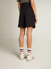 Golden Goose Women's shorts in black wool gabardine with waist belt