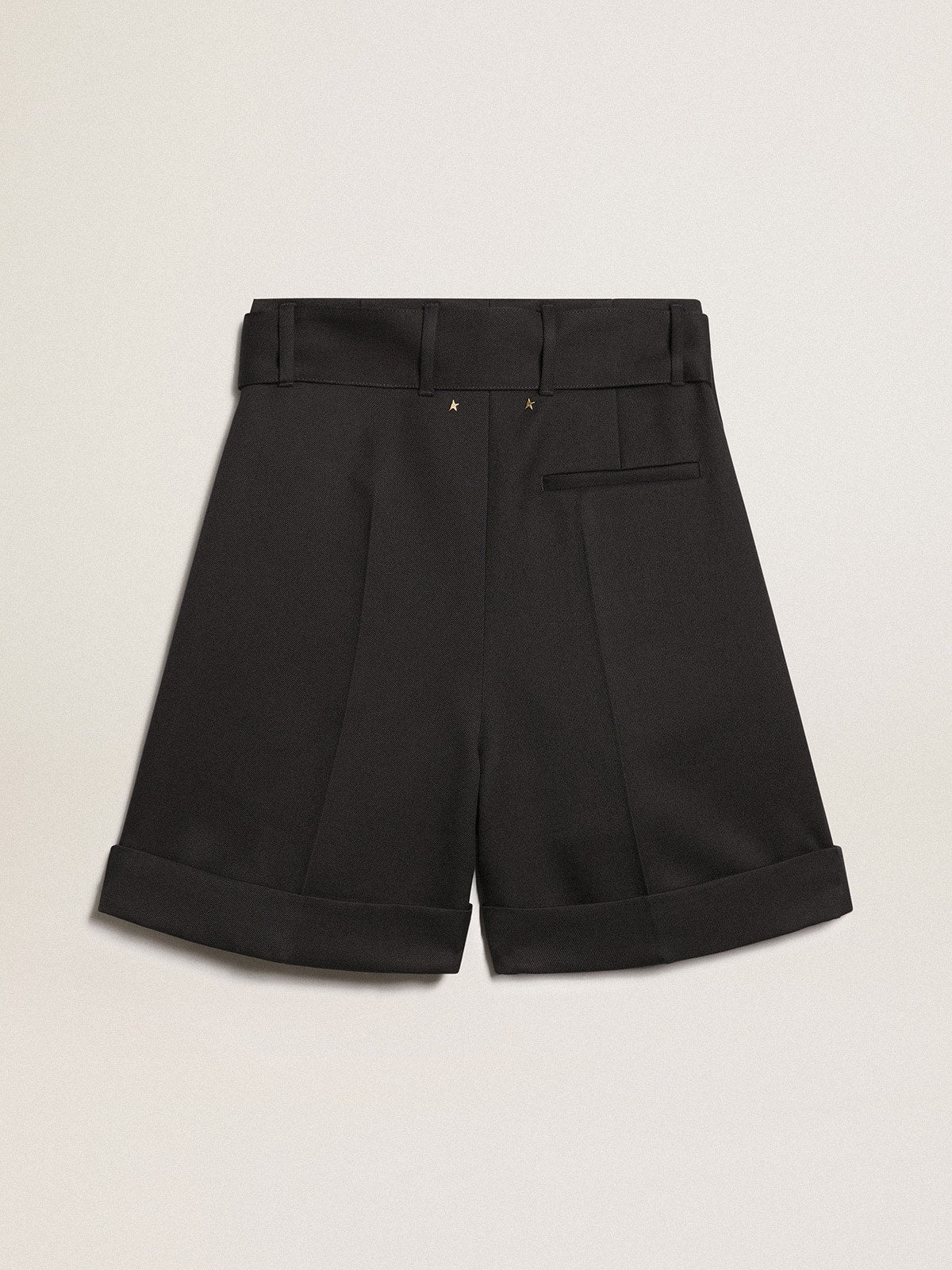 Golden Goose Women's shorts in black wool gabardine with waist belt